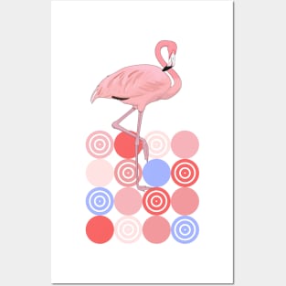 Retro Dots Shapes Midcentury Modern Flamingo Posters and Art